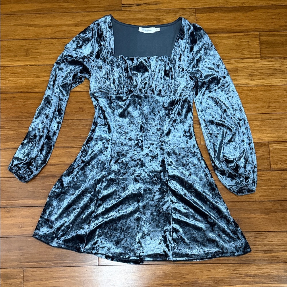All in Favor Blue Velvet Mini Dress